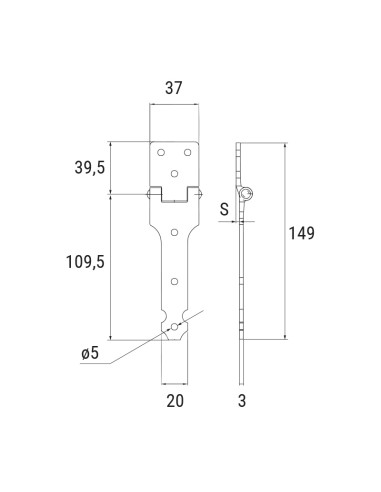 6716.0 - Charnière pour volet articulé à la génoise avec axe en acier inox