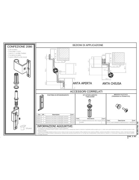 2086 - Hinge right/left side stainless steel pin - H2S System - A   80 mm - C   13,5 mm (Gap)