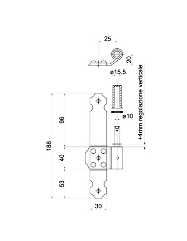 2125DX - Plate mounted right pivot 30 x 03 mm - I 25 mm - Offset 20 mm
