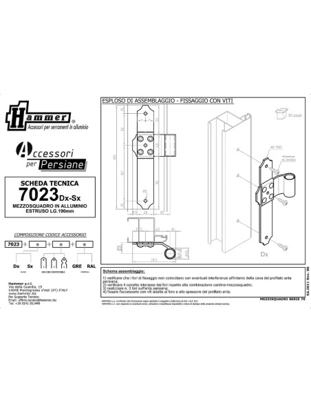 7023DX - Bandella mezzo squadro destro I   45 Collo 20 mm