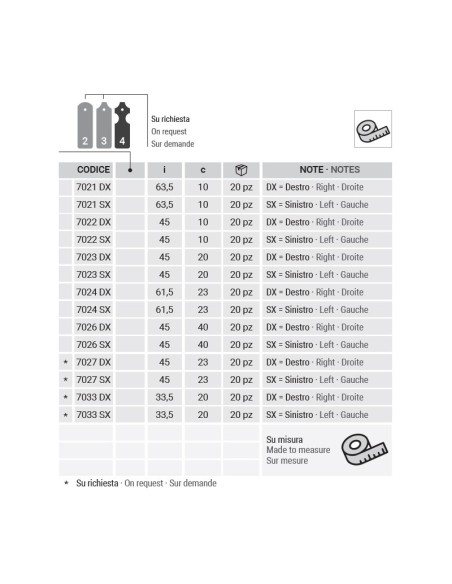 7033SX - Bandella mezzo squadro sin. I  33,5 Collo 20 mm