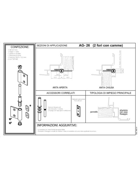 AG-26 - Hinge for indoor aluminium/wood doors - Frame with groove