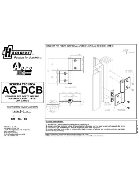 AG-DCB - Hinge for indoor aluminium/wood doors - Frame with groove