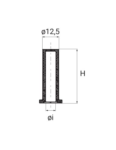 5023 - Douille d'adaptation en nylon noir - sans trou - ø int. 8 mm - H 41,5 mm