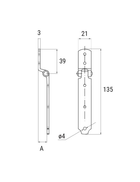 6019 - Charnière pour volet articulé avec axe inox - Recouvrement 14 mm