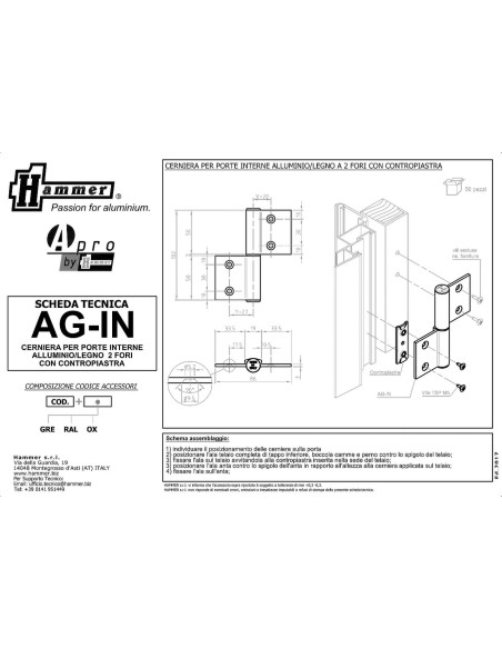 AG-IN - Hinge for indoor aluminium/wood doors - Frame with groove