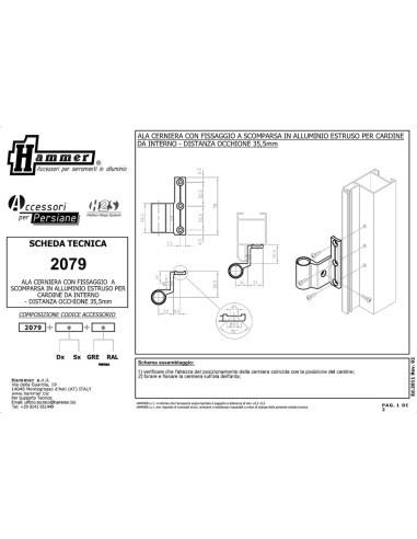 2079SX - Bandella a scomparsa H2S sinistra per cardine 2126