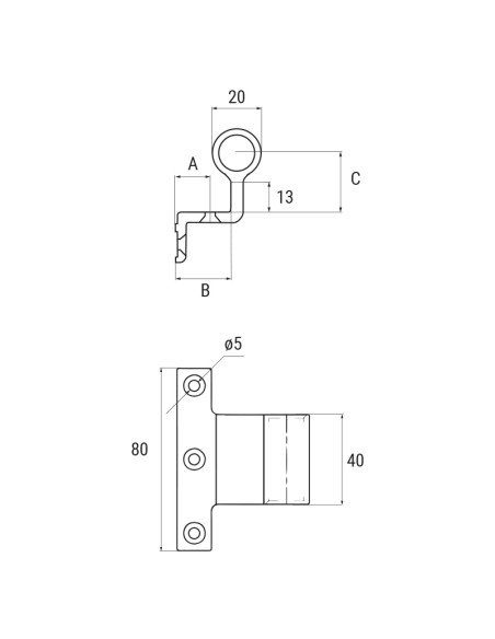 2082 - Noeud charnière ambidextre, système H2S - A   15 mm (4ème trou) - Déport   26 mm