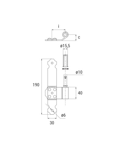 2133SX - Plate mounted left pivot 30 x 03 mm - I 33,5 mm - Offset 20 mm