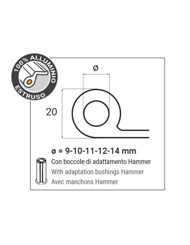 2044 - Bandella a T Serie 20 - I   61,5 mm Collo   23 mm