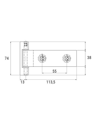 CV0534 - Paumelle pour portes d'intérieur en verre / aluminium - Châssis avec chambre
