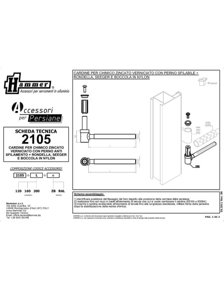 2105 - Gond pour scellement chimique avec axe non amovible (Take-Down kit)