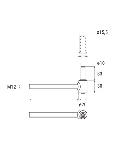 2107 - Gond M12 avec axe excentrique en acier inox