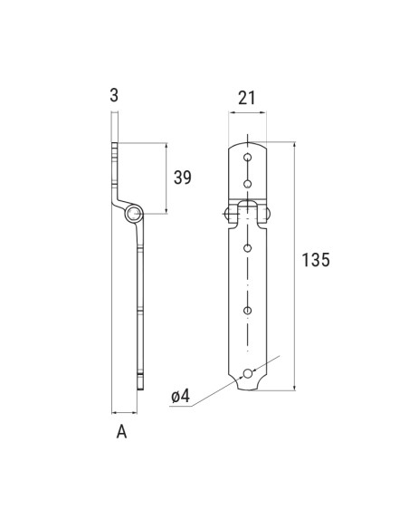 6019 - Charnière pour volet articulé avec axe inox - Recouvrement 14 mm