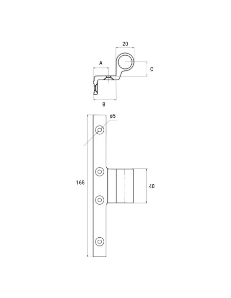 2081 - Flap hinge right/left side H2S System - A   17 mm (4th hole) - Offset   26 mm - Long flaps