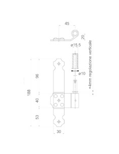 2145DX - Plate mounted right pivot - I   45 mm - Offset   20 mm 2