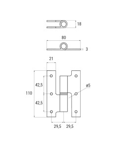 P0110SX - Third shutter hinge left side in aluminium - I 59 mm 2