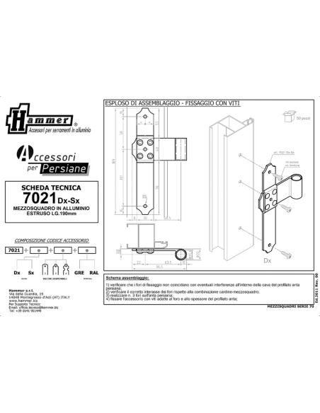 7021DX - Middle shutter hinge right side - Series 70 - I   63,5 mm