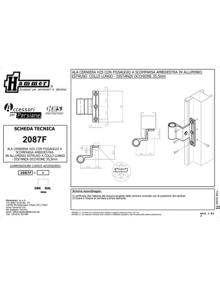 2087F - Flap hinge right/left side H2S System - A   12 mm (4th hole) - Offset   26 mm
