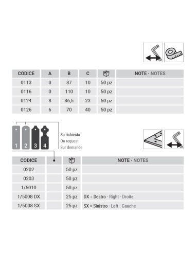 1/5008DX - Bandella squadro destro 270 x 160 mm per cerniera