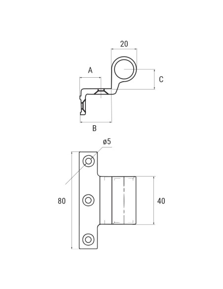 2080 - Noeud charnière ambidextre, système H2S - A   17 mm (4ème trou) - Déport   16 mm