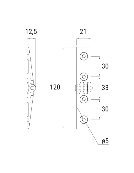 6017 - Hinge for tuscan style opening hatches, stainless steel pin, coplanar
