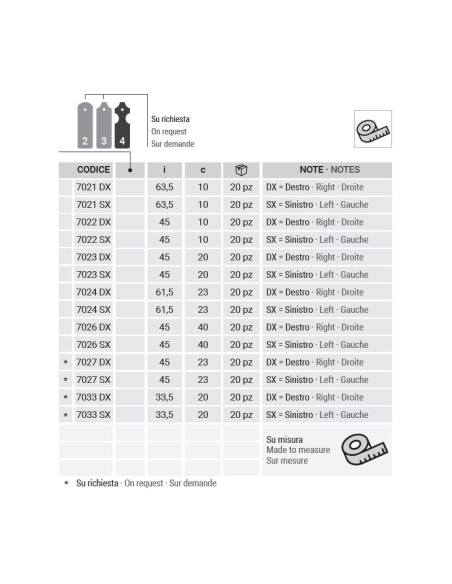 7027DX - Bandella mezzo squadro destro I  45 Collo 23 mm