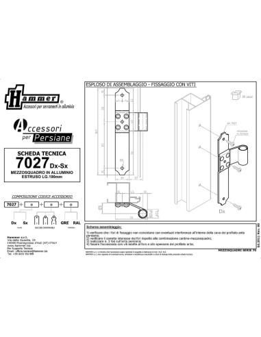 7027SX - Bandella mezzo squadro sinistro I  45 Collo 23 mm