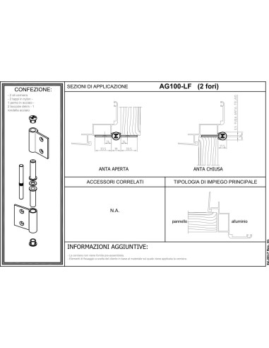 AG100-LF - Cerniera porte interne alluminio/legno con 2 fori