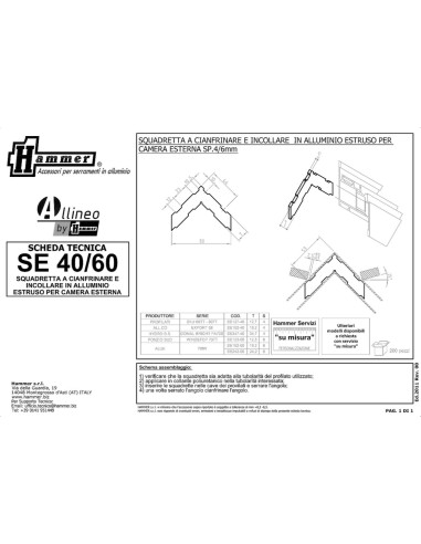 SE162-40 - Équerre pour chambre extérieure, pour agrafage et collage