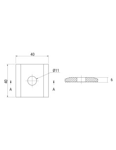 1062 - ROSETTA 40X40 mm con FORO 11 mm ALLUMINIO GREZZO 2