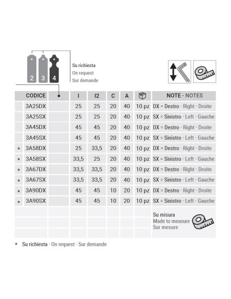 3A45SX - Cerniera terza anta sinistra I   90 mm Collo 20 mm