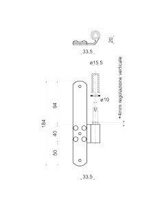 2133DX - Cardine a piastra 30x03 destro I   33,5 Collo 20 2
