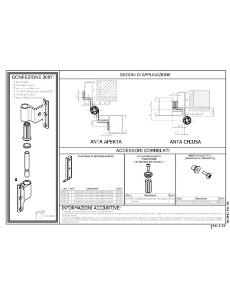 2087 - Hinge right/left side stainless steel pin - H2S System - A   80 mm - C   11,5 mm (Gap)