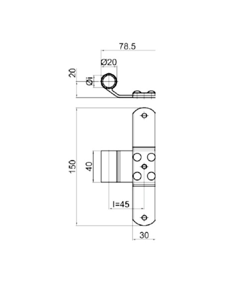 2043 - T-shaped hinge - Series 20 - I   45 mm - Offset   20 mm
