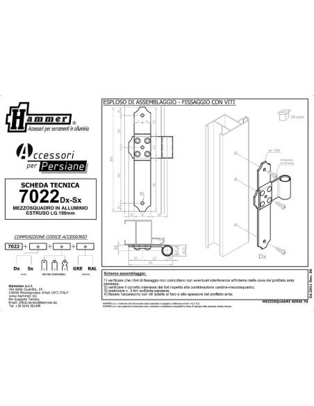 7022DX - Middle shutter hinge right side - Series 70 - I   45 mm