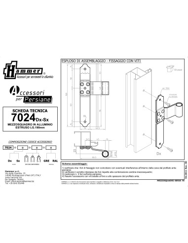 7024DX - Bandella mezzo squadro destro I  61,5 Collo 23 mm