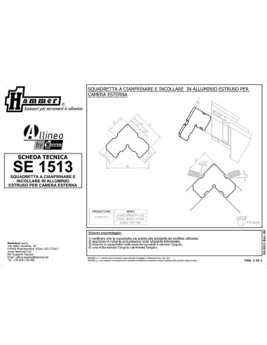 SE1513 - Équerre pour chambre extérieure, pour agrafage et collage