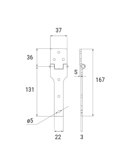 6016R - Hinge for genovese style opening hatches - 7 mm overlap