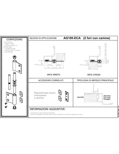 AG100-DCA - Charnière pour portes d'intérieur en alu/bois à usage moyen-lourd - Châssis avec chambre