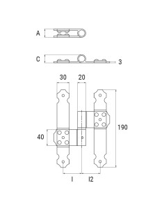 3A90DX - Charnière pour troisième vantail, droite - I   90 mm - Déport   10 mm - Coplanaire 2