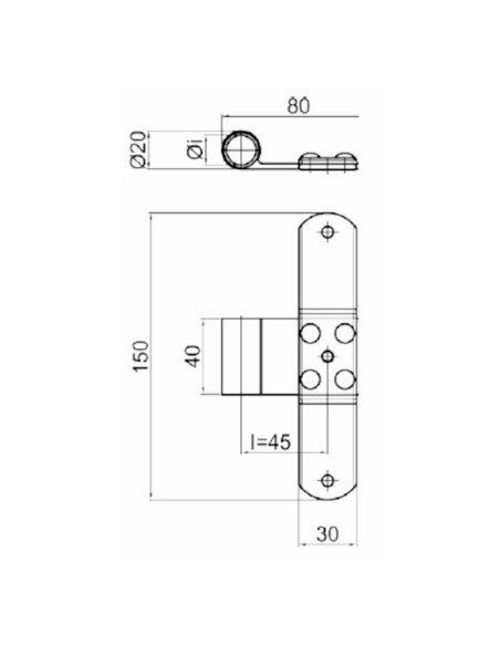 2042 - T-shaped hinge in aluminium - Series 20 - I   45 mm - Offset   10 mm