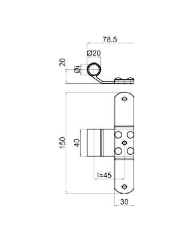 2043 - T-shaped hinge - Series 20 - I   45 mm - Offset   20 mm