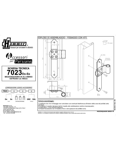 7023DX - Bandella mezzo squadro destro I   45 Collo 20 mm