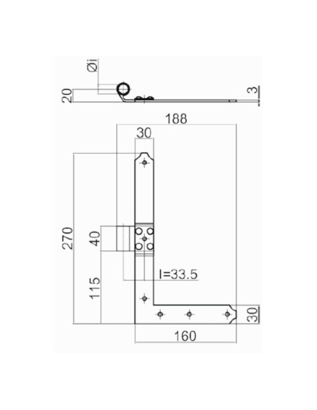 L7033SX - Shutter hinge left side - Series 70 - I   33,5 mm