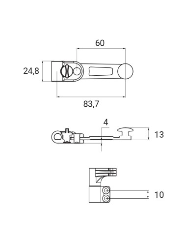 24003 - Kit with short zamak espagnolette handle