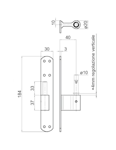 2140RVDX - Plate mounted right pivot 30 x 03 mm - Offset   40 mm