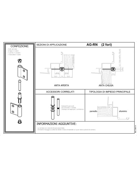 AG-RN - Charnière pour portes d’intérieur en aluminium/bois, 2 trous