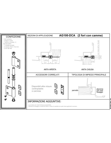 AG100-DCA - Charnière pour portes d'intérieur en alu/bois à usage moyen-lourd - Châssis avec chambre