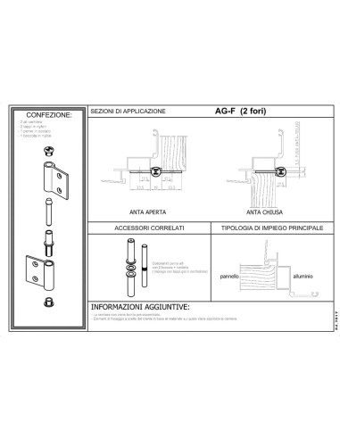 AG-F - Charnière pour portes d’intérieur en aluminium/bois, 2 trous